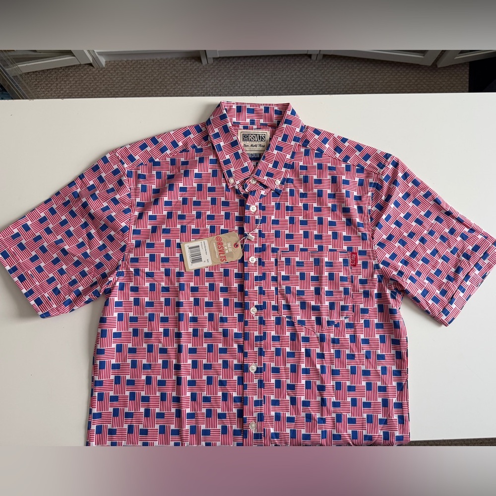 USA NWT RSVLTS Shirt Adult Medium Button Up American Flag